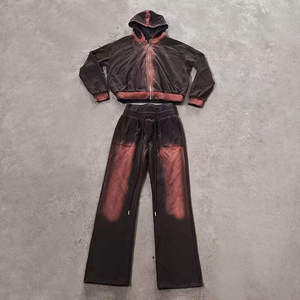 Ensemble de survêtement à capuche dégradé effet délavé Y2K pour femme, deux pièces, fermeture éclair, coupe ample - Product Image 2