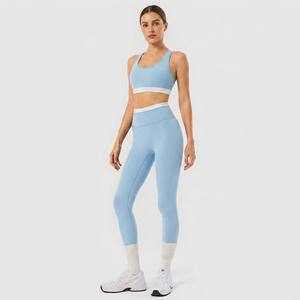 High Quality Women High Waist Seamless Yoga Set Ribbed Sports <b>Bra</b> Leggings Activewear Workout Outfit for Gym Pilates With OEM - Product Image 5