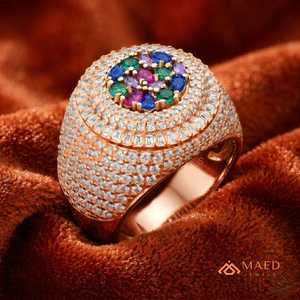 Moissanite <b>Ring</b> <b>Men</b> Hip Hop Rose Gold Plated 925 Sterling Silver Multicolor Luxury Statement <b>Ring</b> Gift - Product Image 2