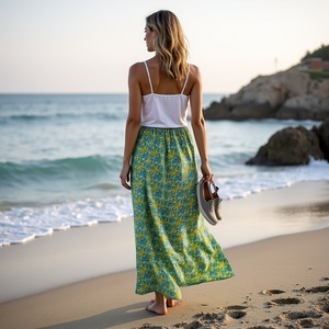 Jupe en tissu de coton pur 100% fabriquée en Inde pour filles, imprimé floral vert citron, vêtements de tous les jours pour les femmes faites à la main au printemps et à l'été - Product Image 4