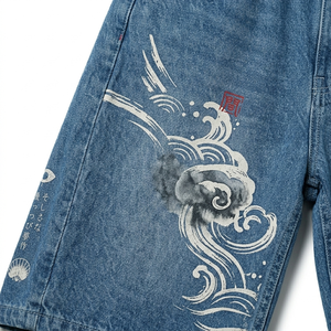 Snow Washed Baggy Jorts Men Loose Fit Denim Shorts Vintage Streetwear Wide Leg Summer <b>Jean</b> Shorts Custom OEM ODM - Product Image 4