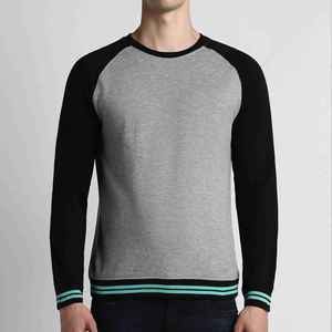 Suéter de Punto para Hombre, Color Gris Negro, Manga Raglán, Cuello Redondo, Manga Larga, Casual, Otoño, Corte Regular - Product Image 2