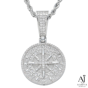 AARVA JEWELS Colgante con Diseño de Brújula, Plata 925 con Baño de Rodio, Corte Brillante, Microincrustaciones, Estilo Hiphop, Unisex, Cadena de Lujo - Product Image 2