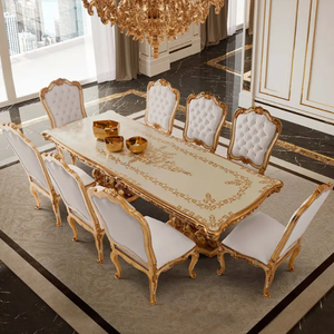 Ensemble de table à manger de luxe haut de gamme en bois de mahogany massif, design classique européen antique, chaise de salle à manger rembourrée confortable - Product Image 4