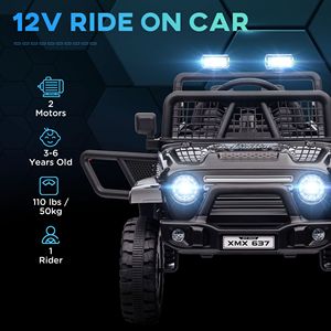 Auto e Camion Elettrici per Bambini 12V Neri con Telecomando, 4 Ruote Ammortizzate, Velocità Massima 3 MPH, Musica, Clacson e Luci - Product Image 4