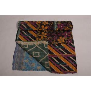 Boho <b>Indian</b> Kantha Quilt Vintage Floral Printed Handmade Cotton <b>Throw</b> Eco Friendly Reversible Bedspread - Product Image 4