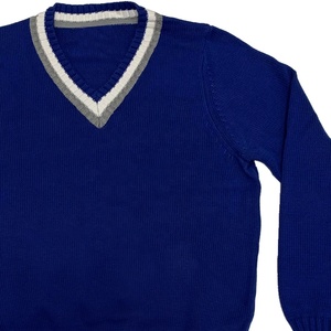 Suéter de Punto para Hombre, Cuello en V, Color Azul Rey, Manga Larga, para Otoño, Estilo Casual, con Botones, Letras Bordadas en Algodón - Product Image 2