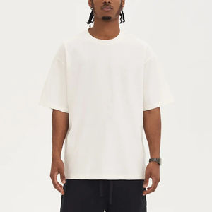 T-shirt Homme Luxe Surdimensionné 100% Coton Lourd Col Rond Personnalisé Anti-boulochage Tissu Tricoté en Bambou de Haute Qualité Coupe Classique - Product Image 4