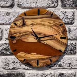 Luxury Handmade Quartz Hanging Epoxy Resin Live Edge Wood Wall <b>Clock</b> for Modern Home - Product Image 2