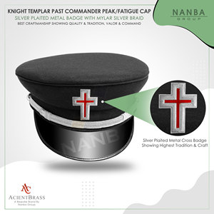 Chapeau de cérémonie noir de haute qualité pour Chevaliers Templiers, fait main, 100 % laine, pour usage quotidien et formel, avec insigne - Product Image 2