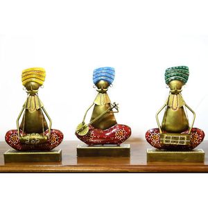Ensemble de 3 figurines de musiciens du Rajasthan, décorations colorées pour la maison, cadeau culturel - Product Image 4