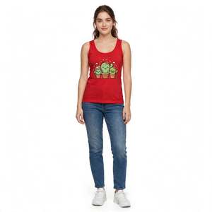 100% Cotton <b>Women's</b> <b>Yellow</b> Avocado Cartoon Print Tank <b>Top</b> Scoop Neck Casual Breathable Knitted Front Logo Design From BD - Product Image 5