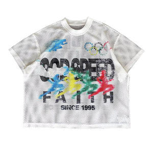 Streetwear Mens Custom Printed Knitted Cotton Boxy Fit T Shirt Heavy Faded Vintage Retro Sports Jersey T-shirt for Men - Product Image 1