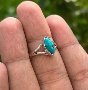 925 Sterling Silver Turquoise <b>Stack</b> <b>Ring</b> Handmade Minimalist Gemstone <b>Ring</b> Bohemian Style Fashion Jewelry Gift for Women - Product Image 4