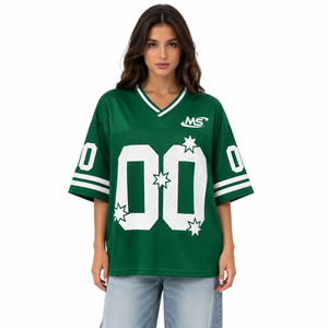 Camiseta deportiva de malla personalizada OME, cuello en V, manga corta, corte holgado, con gráfico de estrella y número, estilo urbano Y2K, ¡en oferta! - Product Image 1