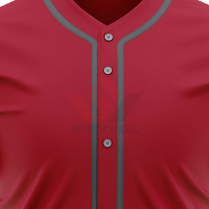 Maillot de baseball rouge pour homme, manches courtes, anti-humidité, boutons sur le devant, couleur unie, coupe classique, vêtements pour toutes les saisons - Product Image 3