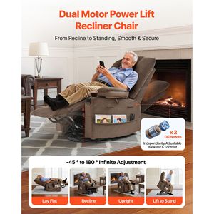 Poltrona Reclinabile Elettrica a Doppio Motore con Funzione di Sollevamento, Massaggio e Riscaldamento, Regolazione a Posizioni Infinite, Porta USB, Rivestimento in Pelle per Anziani - Product Image 2