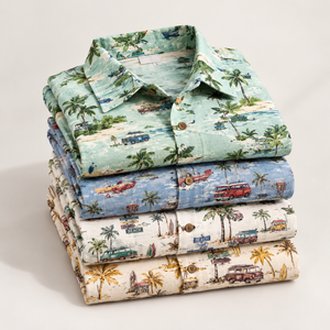 Camisas de Playa para Hombre con Cuello Camp Collar, 100% Viscosa, Manga Corta, Estampado Tropical Hawaiano, con Botones, para Vacaciones de Verano, Ropa Casual de Resort - Product Image 1