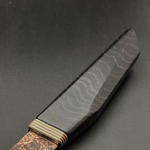 SCL Handmade <b>Copper</b> Damascus Steel Straight Edge Utility <b>Kitchen</b> Knife with Custom Pattern Beautiful Design Wood <b>Handle</b> - Product Image 4