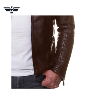 Blouson aviateur en cuir véritable marron pour homme, col rabattu, fermeture éclair, coupe ajustée, vêtement d'hiver, couleur unie, longueur standard - Product Image 4