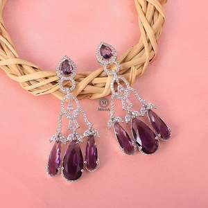 Fashion Drop Earrings-Tipsy Lavender Cocktail CZ Dangle Earrings - Product Image 3