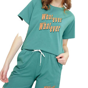 Ensemble d'été décontracté pour femmes de haute qualité, t-shirt et short en coton doux imprimé, motif brodé, tenue d'été - Product Image 6