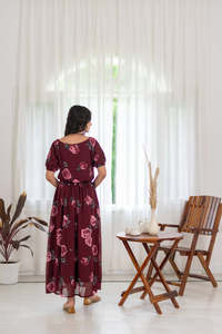 Vestido Midi Romántico con Estampado Floral, Cuello Redondo, Manga Abullonada, Corte Holgado, Viscosa y Poliéster, Vestido Casual de Primavera para Mujer, Hermoso Estampado - Product Image 2