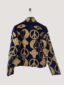 Bohemian Soft <b>Velvet</b> Embroidered <b>Jacket</b> with Ying Yang Pattern Full Sleeve Stand Collar Artisan Women's Winter Outwear - Product Image 2