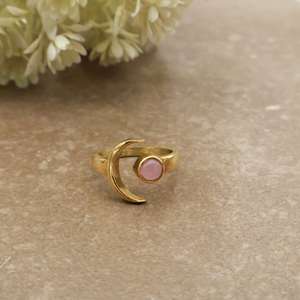 Celestial Rose <b>Quartz</b> Crescent Moon <b>Ring</b> – 18K Gold Plated Brass Adjustable Boho Mystic Jewelry - Product Image 2