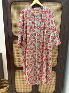 Bata de baño tipo kimono con estampado floral para mujer, manga larga, cuello en V, largo hasta la rodilla, cierre con cordón, bata de algodón de longitud completa - Product Image 3