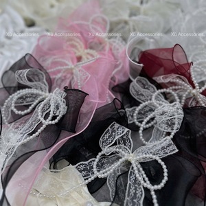 Pinza para el pelo Hot-Choice con encaje y cadenas de perlas, elegante accesorio para el cabello para fiestas, de Vietnam, lazo de organza femenino de 18*27cm - Product Image 2