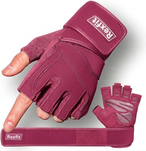 Customized Rexfit Half Finger Gym Gloves PU Leather Adjustable Wrist <b>Strap</b> Weight Lifting Unisex Gym Fitness Gloves High-Elastic - Product Image 2