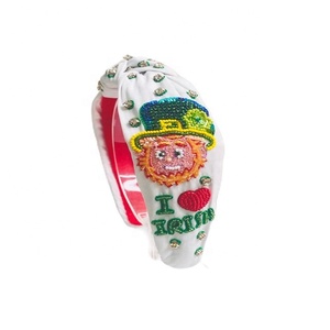 วันคอลเลกชั่นของเซนต์แพทริคผ้าคาดผมลูกปัดดีไซน์เนอร์ประดับมือด้านบนเครื่องประดับผมแบบผูกปมสำหรับสาวๆ "I Love irish" - Product Image 1