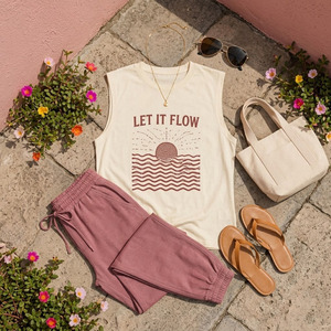T-shirt sans manches pour femme en coton peigné 100 % respirant, décontracté, idéal pour l'été - Product Image 6