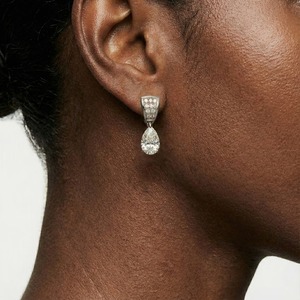 14K White Gold Diamond <b>Earrings</b> Pear and Round Lab Grown Diamond Pave Drop Stud <b>Earrings</b> Classic Wedding Jewelry for Women - Product Image 3