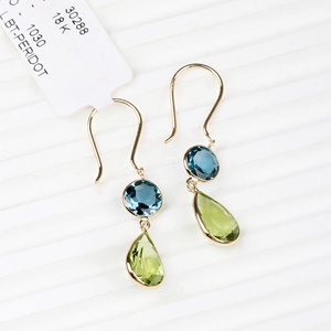 Pendientes de Oro Sólido de 18k de Alta Calidad Natural al por Mayor, Certificados por IGI, Hechos a Mano con Topacio Azul de Londres y Peridoto, Regalos Clásicos para Fiestas - Product Image 3