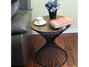 Table basse moderne en fil métallique avec plateau en bois de manguier, table d'appoint pour salon - Product Image 5