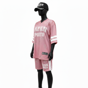 Women <b>Football</b> Short Set Premium 160 GSM Breathable Mesh Polyester Soft <b>Pink</b> Heat Transfer Custom Logo Women's Sets 100% Cotton - Product Image 4