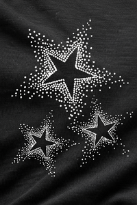 Camiseta de mujer con estampado de estrellas de diamantes de imitación, manga corta, cuello redondo, negra, informal, para verano, estilo urbano - Product Image 6