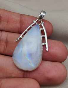 Rainbow Moonstone Pendant 925 Sterling Silver Jewelry For Women Natural Gemstone <b>Necklace</b> Elegant Minimalist Gift - Product Image 6