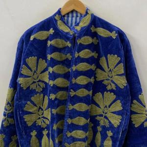 Chaqueta Blusón de Algodón con Cuello Alto y Bordado Floral a Mano, Premium, para Mujer, Manga Larga, Largo Regular, Tejido, Estilo Otoñal - Product Image 4