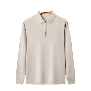 Polo de Punto de Manga Larga para Hombre, Color Sólido, Cierre de Cremallera de un Cuarto, Estilo Casual, Corte Regular, Transpirable, Personalizable - Product Image 1