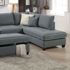 Dorris 3-pz divano sezionale in tessuto rinforzato acciaio reversibile Chaise Ottoman soggiorno cuscini bellissimi mobili per la casa - Product Image 6