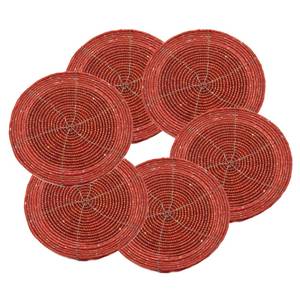 Handmade <b>Round</b> Red Beaded Coasters Cotton Placemats Home Decoration Table Mats - Product Image 1