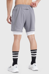 Shorts de sport athlétiques double couche pour homme, personnalisés, avec doublure intérieure de compression, cordon de serrage élastique à la taille et poche. - Product Image 4