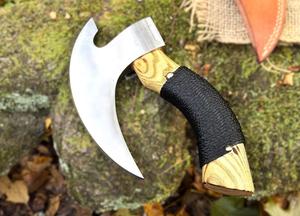 Hand Carved Pizza Cutter : Viking Style Burn Wood Handle ulu knife For Pizza Slicer & Restaurant Used - Product Image 1