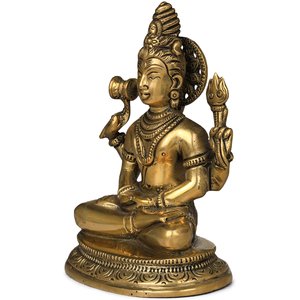 Estatua de Lord Shiva hecha a mano de 5 pulgadas con cuatro brazos en latón, escultura de meditación, ídolo - Product Image 3