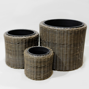 Modern Woven Round Planters Set with Black <b>Liner</b> Stacking Design for Indoor Outdoor Use - Product Image 6