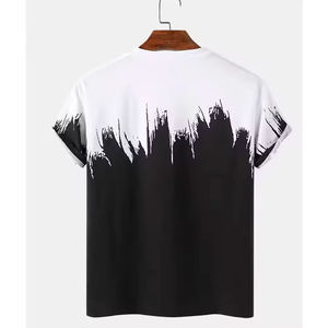 Camiseta Casual de Manga Corta con Cuello Redondo y Estampado Abstracto en Blanco y Negro para Hombre, Corte Regular, Tejido de Punto, Poliéster Transpirable - Product Image 2