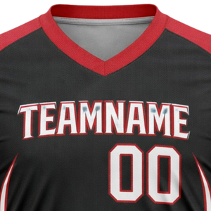 Maillot de basket-ball personnalisé pour hommes, sublimation, noir et rouge, col en V, uniforme d'équipe, respirant, séchage rapide, vêtements de sport OEM - Product Image 2